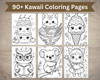 90+ Cute Kawaii Coloring Pages, Kids & Adults (Digital Download)