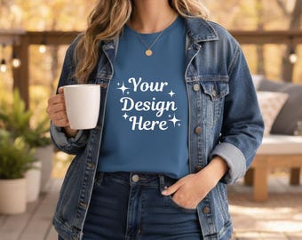 Blue Jean Comfort Colors 1717 T-Shirt Mockup |  CC 1717 Lifestyle Tee | Outdoor Lifestyle Mockup (JPG & PNG)