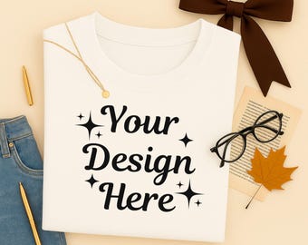 Bella Canvas 3001 White T-Shirt Mockup, Folded Flat Lay Tee, Minimal Neutral Unisex Shirt, Cozy Aesthetic Trendy Summer Fall (JPG & PNG)