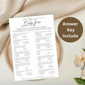 Baby Shower Trivia Game Canva Template, Baby Shower Games, Baby Shower Trivia Template, Trivia Questions, Answer Key Included