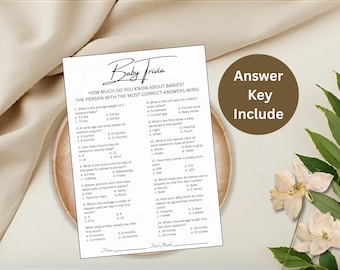 Plantilla de Canva para juego de trivia de baby shower, juegos de baby shower, plantilla de trivia de baby shower, preguntas de trivia, clave de respuestas incluida