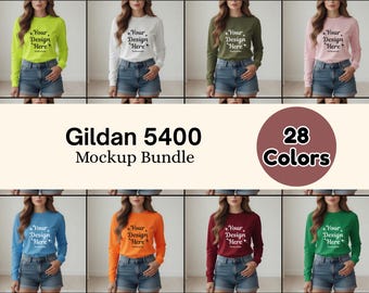 Gildan 5400 Front View Mockups | Standing Model Long Sleeve Bundle | Neutral Studio | 28 colors(Digital Download)