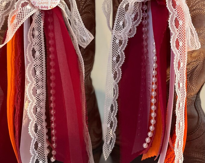 Hokies Boot Bows VT Virginia Tech Colors With Petite Lace and Pearls ...