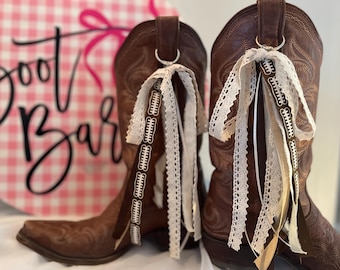 Ready for some football? Vintage lace, cotton ribbons and football print Boot Bows for game day cowgirl