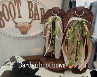 Enchanted Garden Boot Bows Ribbons Cowgirl Accessory lace gingham satin leaves Custom Orders Available Concert Wear Weddings Events Boots