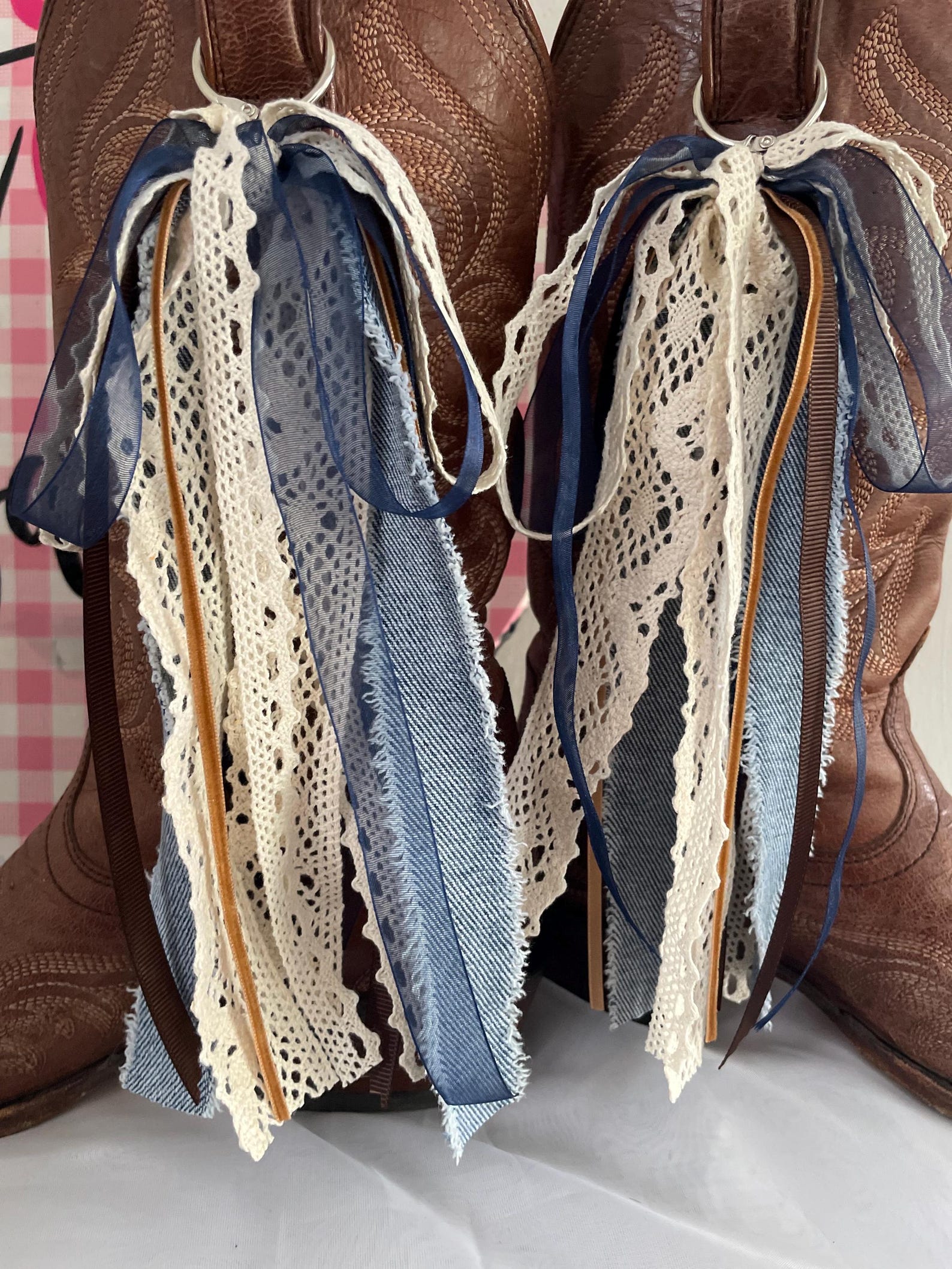 Rodeo Cowgirl Country Boot Bows Ribbons Denim, Lace, Velvet Accessory ...