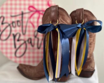 M Go Blue Michigan Wolverines colors satin boot bows cowgirl boot accessories game day