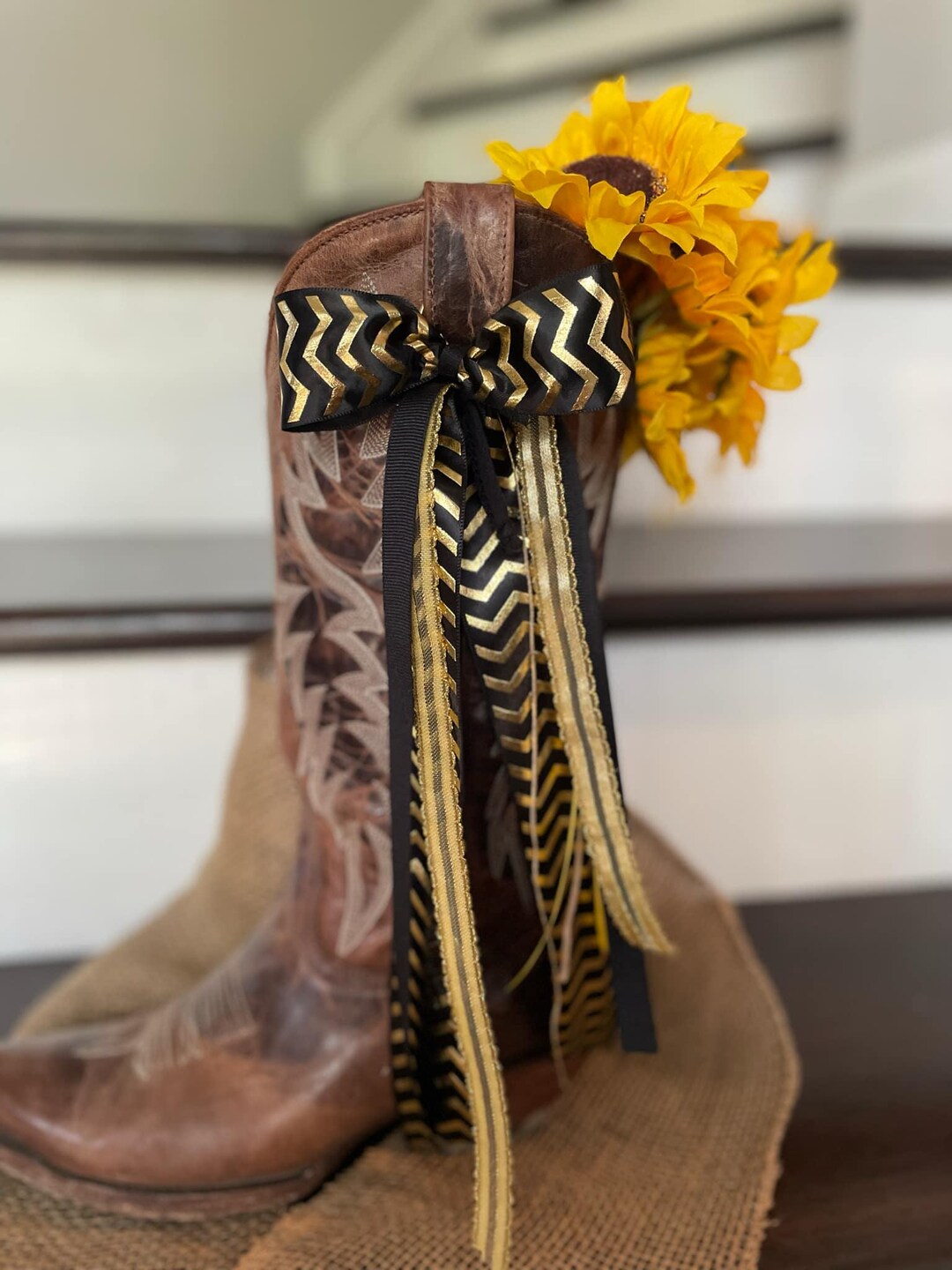 Black Gold Boot Bows & Ribbons Cowgirl Accessory Gameday University ...