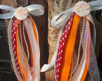 Lazos para botas de Virginia Tech con colores VT, botones extraíbles para el día del juego, cintas granate, perlas y naranjas, accesorio de vaquera, pedidos personalizados de la Universidad de Virginia