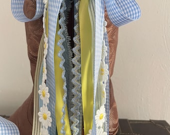 Lazy Daisy Summer Cowgirl Boot Bows Blue Gingham Daisies Yellow Denim Ribbons Country Accessory Concert Wear Boots