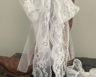 Cowgirl Bride Boot Bows Ribbons simple lace Country Accessory Weddings Events Bachelorette Boots Concert Wear
