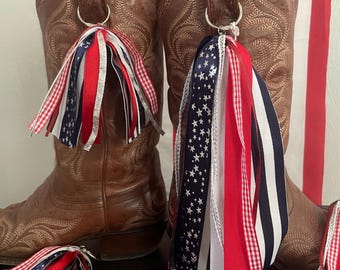 Lazos para botas vaqueras para mamá e hija, cintas patrióticas del 4 de julio, EE. UU., 250 unidades, rojo, blanco, azul, accesorio country, ropa para conciertos, bodas, eventos, botas.