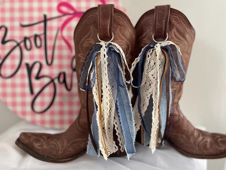 Rodeo Cowgirl Country Boot Bows Ribbons Denim, Lace, Velvet Accessory ...