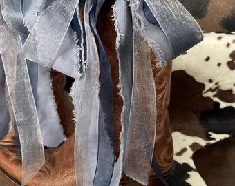 Beautiful Blues country Boot Bows Ribbons Cowgirl Accessory Gameday University Custom Orders Concert Wear Weddings Events Boots