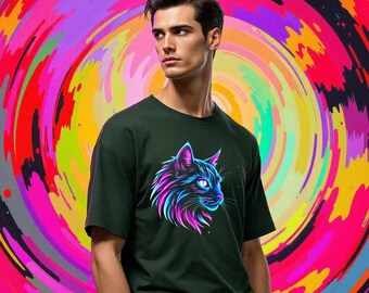 Neon Galaxy Cat PNG – Psychedelic Vaporwave Cat Clipart for Sublimation & Merch Designs