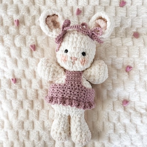 Crochet Girly Mouse | Handmade Girly Mouse Stuffed Animal | Girly Mouse Plushie | Mouse with Bows and Dress Stuffed Animal