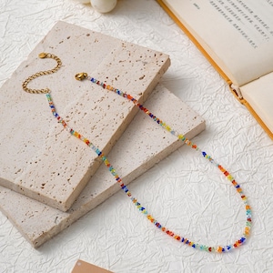 Bohemian Style Handmade Multicolor Beaded Necklace - Vibrant 40cm Bohemian Gemstone Jewelry,Gift for Her