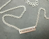 Inspirational Word Necklace- .01ct Genuine Diamond Jewelry- Silver Bar Necklace- Fine Silver Jewelry- Personalized Gift- Survivor Necklace