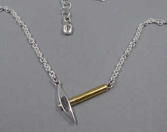 Pickaxe Necklace- Archaeology Jewelry- Sterling Silver & 22k Gold Necklace- Miner Rock Hammer- Archaeologist- Geologist Rockhound Pendant