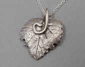 Grape Leaf Pendant- Fine Silver Necklace- Wine Vineyard Jewelry- Botanical Plant Leaves- Nature Gift- One of a Kind- Plant Parent- Red Vine