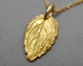 22k Gold Mint Leaf Pendant- Eco-Friendly Botanical Jewelry- Mint Julep Necklace- Prosperity Wedding- Mother's Day Gift- Plant Parent Leaves