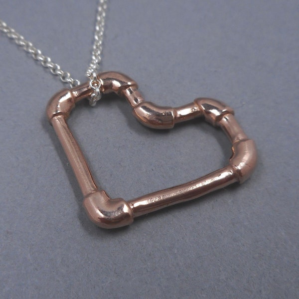 Pipe Fitting Heart Pendant in Pink or Sterling Silver- Valentine's Day Gift for Her- Steampunk Valentine- Plumber Love Sweetheart Jewelry