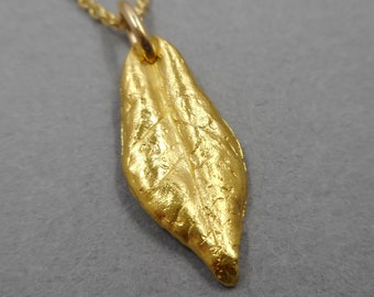 Coffee Plant Jewelry- 22k Gold Botanical Leaf Pendant- Java Lover Mother's Day Gift- One of a Kind Eco-Friendly Necklace- Morning Caffeine