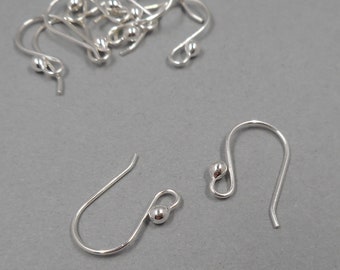 Sterling Silver Ear Wires- Solid Sterling Findings- Shepard Hook Earwires- French Earring Hook- Earring Component- Jewelry Making Supplies
