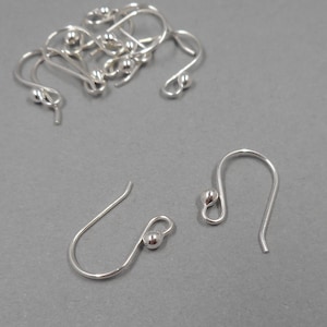 Sterling Silver Ear Wires Solid Sterling Findings Shepard Hook Earwires French Earring Hook Earring Component Jewelry Making Supplies image 1
