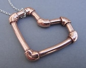 Valentine Jewelry-  Pink Silver Heart Necklace- Copper Pipe Pendant- Valentine's Day Gift- Mother's Day- Industrial Pink Jewelry- I Love You
