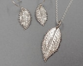 Rose Leaf Jewelry Set- Fine Silver Pendant & Earrings- Botanical Garden- Eco-Friendly Made from Real Leaves- Gardener Plant Parent Gift
