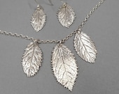Rose Leaf Necklace / Earrings Set- Sterling & Fine Silver Jewelry- Botanical Garden- Eco-Friendly Plant Parent Leaves- Gardener Bridal Gift