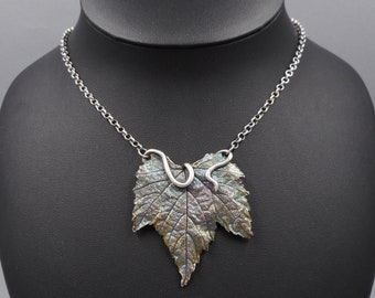 Sterling Silver Grape Leaf Necklace- Real Plant Leaves- Eco-Friendly Jewelry- Vineyard Wedding- One of a Kind- Vine Winemaker- Spring Leaves