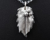 Holly Leaf Christmas Jewelry- Festive Fine Silver Pendant- Plant Parent Holiday Necklace- Berry Bush- Holly and Ivy- Botanical Eco-Friendly