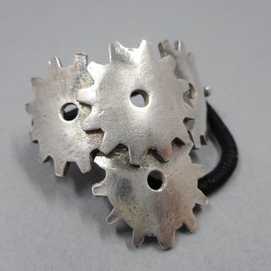 Steampunk Ponytail Holder- Fine Silver Hair Accessory- Industrial Scarf holder- Steampunk Gears- Machine Cogs- Metal Hair Accessories