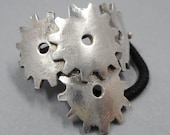 Steampunk Ponytail Holder- Fine Silver Hair Accessory- Industrial Scarf holder- Steampunk Gears- Machine Cogs- Metal Hair Accessories