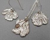 Columbine Jewelry Set- Fine Silver Leaf Earrings & Pendant- Ladybug Insect Bug- Entomology Entomologist Gift- Botanical Nature- Plant Parent