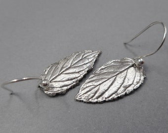 Eco-Friendly Jewelry- Fine Silver Mint Leaf Earrings- Botanical Garden- Mother's Day Gift Spring Wedding- Summer Mojito- Gardener Mixologist