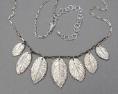 Rose Leaf Bib Necklace- Sterling & Fine Silver Statement Jewelry- Secret Garden Girl Wedding- Mother's Day Gift- Bridal Nature Gardener
