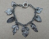 Botanical Charm Bracelet- Maple Sage Grape Catnip Leaves- Leaf Jewelry- Fine & Sterling Silver- One of a Kind Plant Parent Gift- Gardener