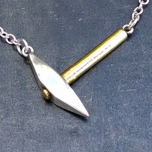 Pickaxe Necklace in Sterling Silver & 22k Gold from Forged Mettle Jewelry