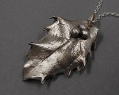 Holly Leaf Jewelry- Fine Silver Pendant- Festive Christmas Necklace- December Holiday- Berry Bush- Holly and Ivy- Botanical Eco-Friendly