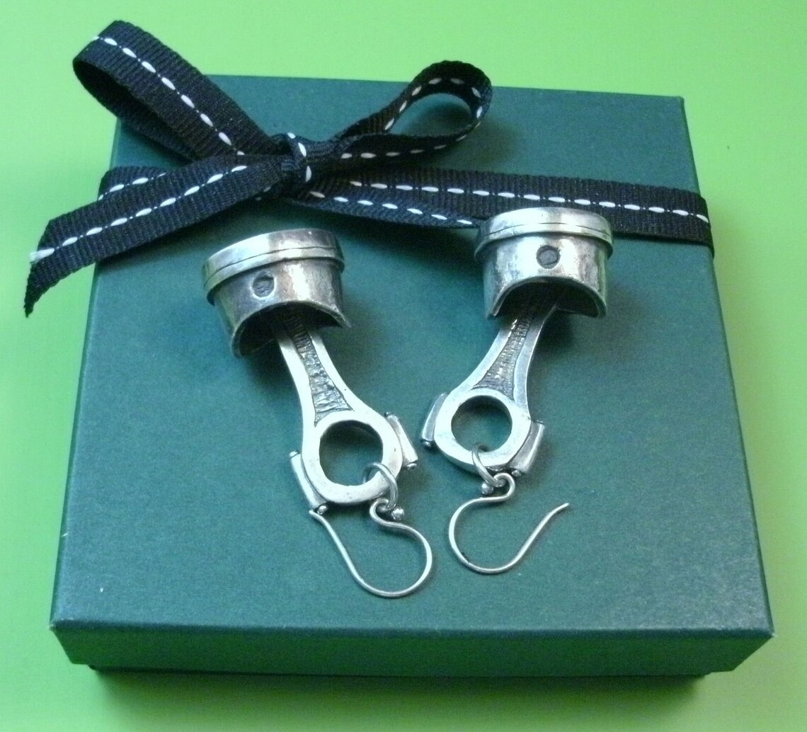 Piston Rod Earrings in Fine Silver Engine Part Machine Etsy