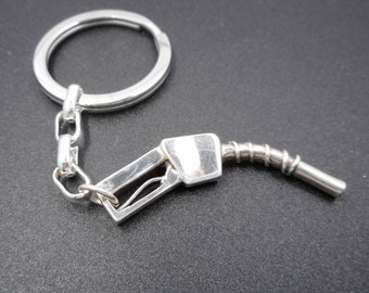 Sterling Silver Gas Pump Keychain- New Driver Gift- Sweet 16- Gear Head Petrol Head- Gasoline Nozzle Key Ring Fob- Drivers License Mechanic