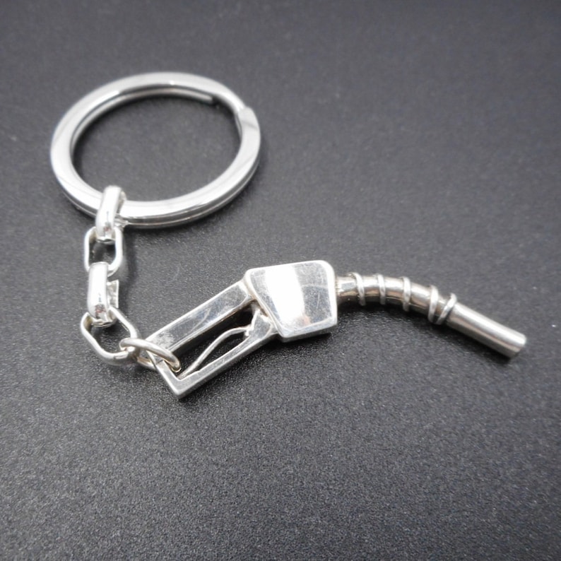Sterling Silver Gas Pump Keychain New Driver Gift Sweet 16 Gear Head Petrol Head Gasoline Nozzle Key Ring Fob Drivers License Mechanic image 1