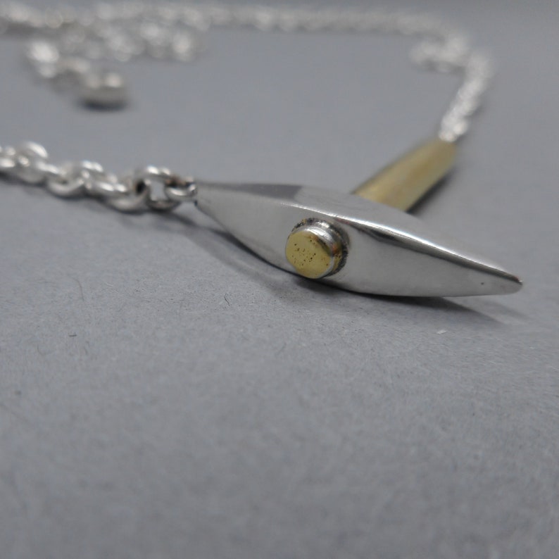 Pickaxe Necklace in Sterling Silver & 22k Gold from Forged Mettle Jewelry