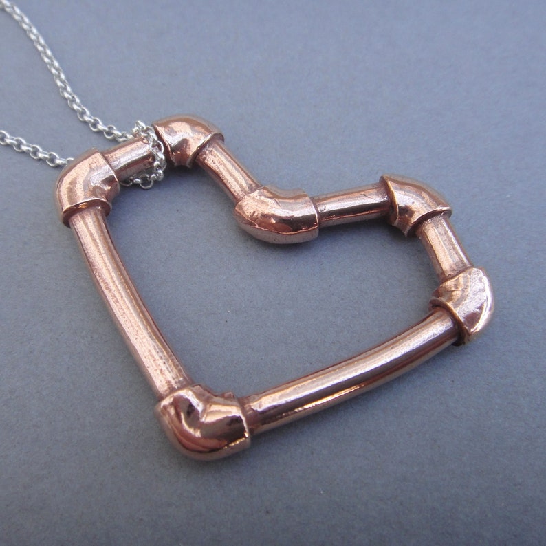 Copper Pipe Heart in Pink Silver from Forged Mettle Jewelry