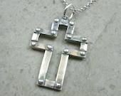 Industrial Cross Pendant in Fine Silver - Religious Jewelry - Modern Cross - Faith Prayer - Silver Cross Necklace - PMC Pendant