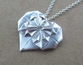 Origami Heart Necklace- Folded Fine Silver Heart Pendant- Mother's Day Gift For Her- Bridal Wedding Jewelry- Valentine's Day Gift Love