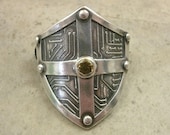 Fine Silver Ponytail Holder- Cyber Shield Hair Accessories- Circuit Board Jewelry- Medieval Renaissance-  Techie Scarf Holder- Robot Hacker